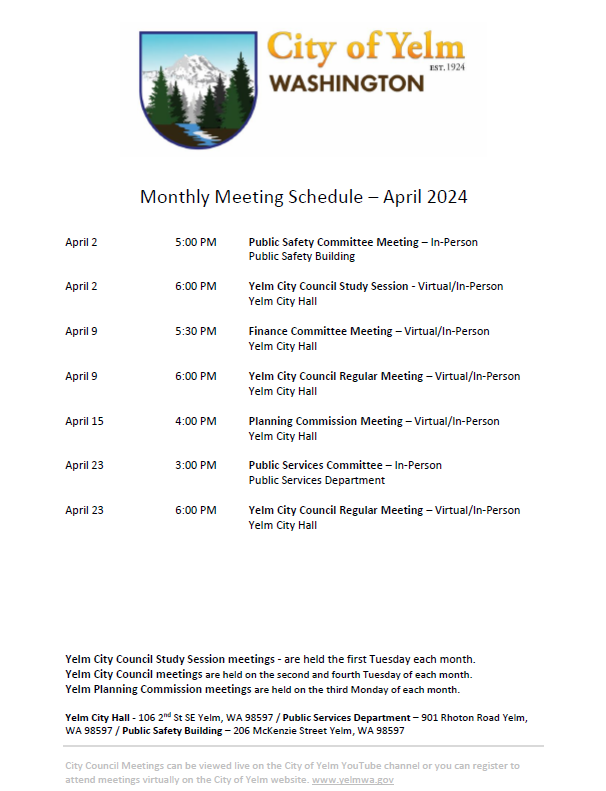 April Meeting Schedule